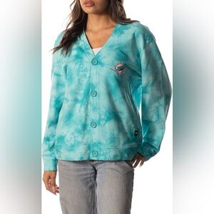 The Wild Collective Women's Miami Dolphins Tie Dye Aqua Cardigan NFL Size M